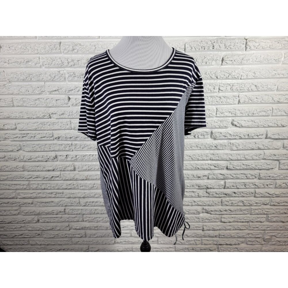 Sag Harbor Womens Top 2X Plus Tee Short Sleeve Blue Stripe Tied Hem C4E